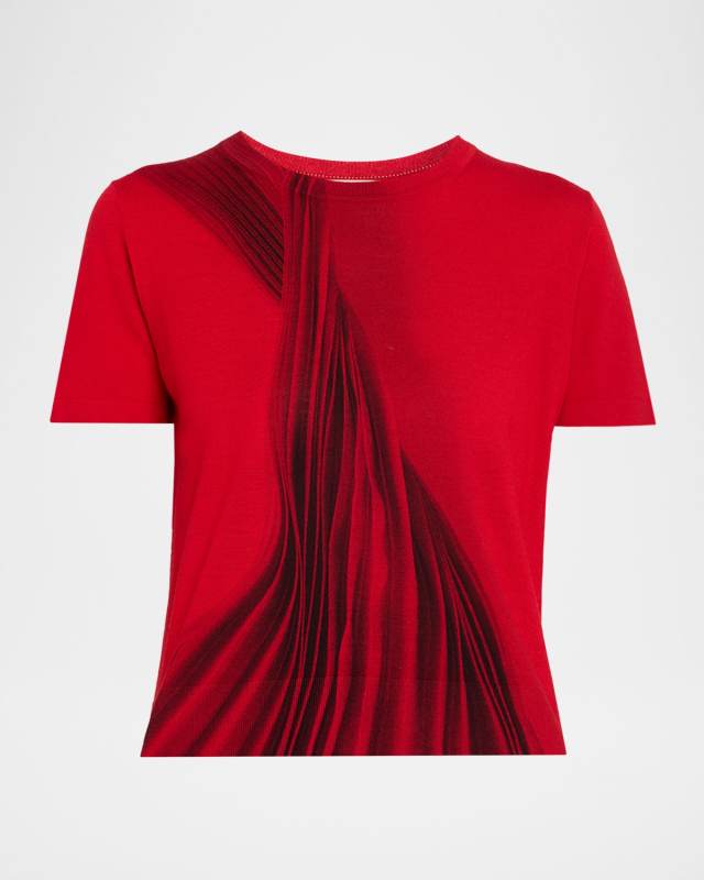 Dancing Pleat Printed Short-Sleeve Knit Top